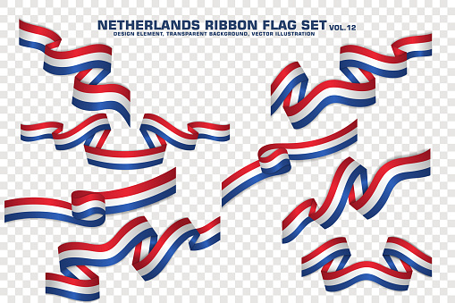 Set of Netherlands Ribbon flag, design element. 3D on a transparent background. vector illustration