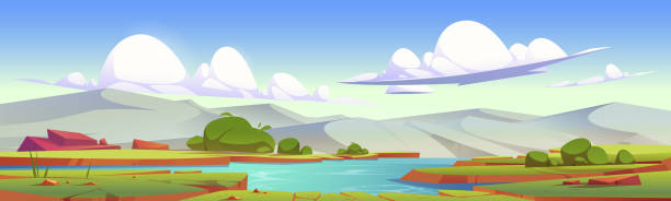 istock Summer landscape of valley with river, green grass 1392678845