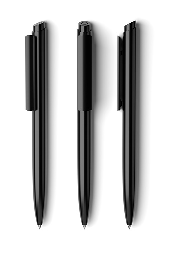 Tres bolígrafos negros aislados. Ilustración de renderizado 3D. photo
