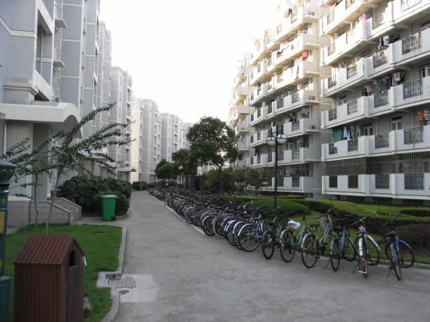 Chinese Students Residence, high-rise dormitory units, 4-bed or 6-bed dorm rooms, on-campus living for over 20,000 students. Fudan University, Handan campus (North), Shanghai, CHINA.