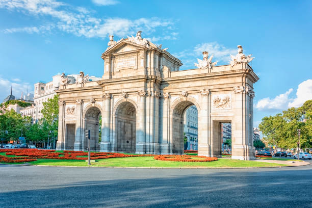 Architecture in Madrid Alcala Gate in Madrid, Spain contemporary madrid european culture travel destinations stock pictures, royalty-free photos & images