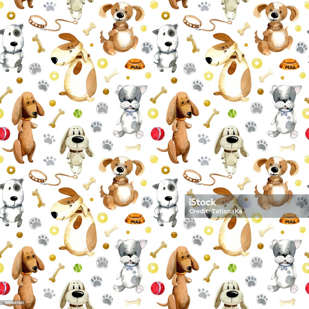 Watercolor Animal Seamless Pattern Different Cartoon Dogs And Accessories Stock Illustration - Download Image Now - iStock Watercolor Animal Seamless Pattern Different Cartoon Dogs And Accessories Stock Illustration - Download Image Now - iStock