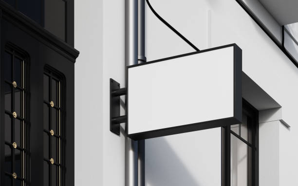 istock Blank rectangle signboard mockup exterior scene. 1392690645