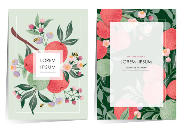 istock Vector illustration of a frame set with apple fruits and flowers. 1392691100