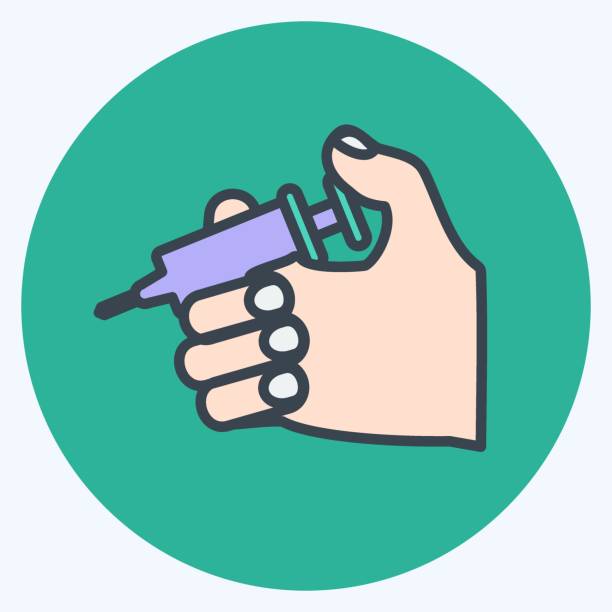 ilustrações, clipart, desenhos animados e ícones de injeção de segurando ícones. adequado para o símbolo ações de mão. estilo companheiro de cor. design simples editável. vetor de modelo de design. ilustração símbolo simples - injeção insulina luva