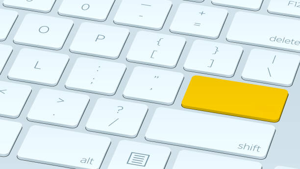 istock close up White keyboard Orange button. Concept of New Beautiful close up Orange keyboard button 1392691723