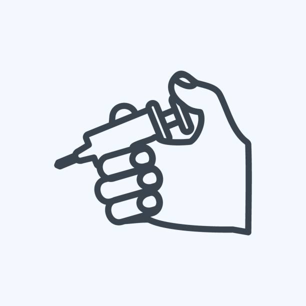 ilustrações, clipart, desenhos animados e ícones de injeção de segurando ícones. adequado para o símbolo ações de mão. estilo de linha. design simples editável. vetor de modelo de design. ilustração símbolo simples - injeção insulina luva
