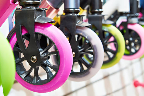 istock Rubber wheels of scooters in store 1392691829