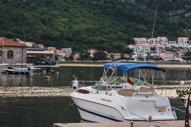 istock White motor boat at the pier 1392691873