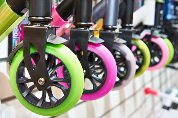 istock Rubber wheels of scooters in store 1392691936