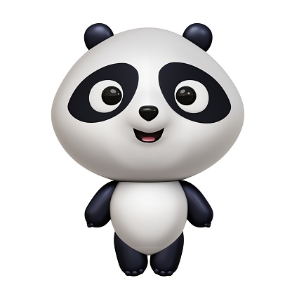 Pandas bear animal characters. Cartoon cute panda 3D illustration isolated in white background.