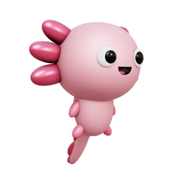 illustrazione 3d del fumetto di cute axolotl - young animal sea life amphibians animals and pets foto e immagini stock