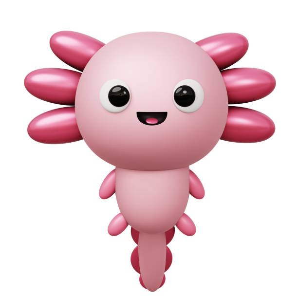 illustrazione 3d del cartone animato di cute axolotl - young animal sea life amphibians animals and pets foto e immagini stock