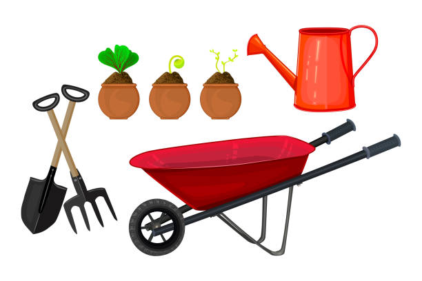 Gardener equipment set isolated on white background. Collection for farm or agriculture concept. vector art illustration