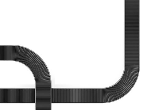 Top view Conveyor belt, roller conveyor, on white background. 3D rendering