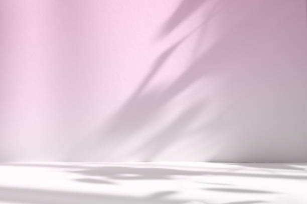 istock Abstract pink color gradient studio background for product presentation. Empty room with shadows of window and flowers and palm leaves . 3d room with copy space. Summer concert. Blurred backdrop. 1392694740