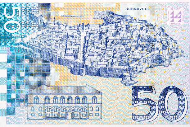 altstadt von dubrovnik und ihr rektorenpalast aus kroatischem geld - knezev dvor stock-fotos und bilder