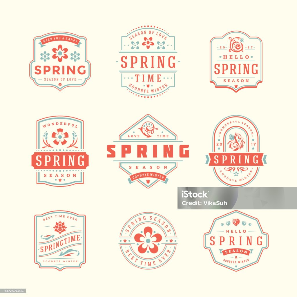 Event Badge Spring Design Spring Typographic Badges Design Set Stock Illustration - Download ...