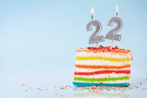 istock Birthday cake with burning number 22 candles 1392698356