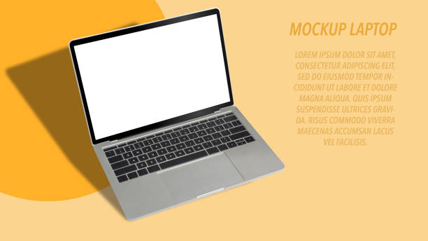 istock Mockup computer laptop isolated on yellow background. Blank display for graphic display montage. 1392700887