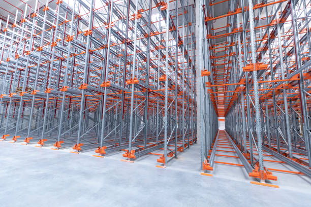 istock Warehouse or storage and shelves. Industrial background. 1392701457