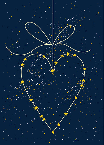 Illustration of the heart on the night sky background