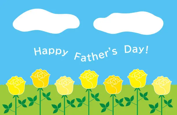 Vector illustration of Landscape of yellow roses and blue sky, Father's Day