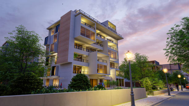 istock Modern new apartment block in the evening 1392705830