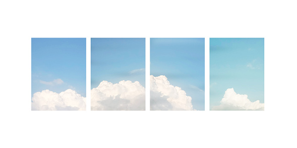 White cloudy in the blue sky natural background in four frame on white background