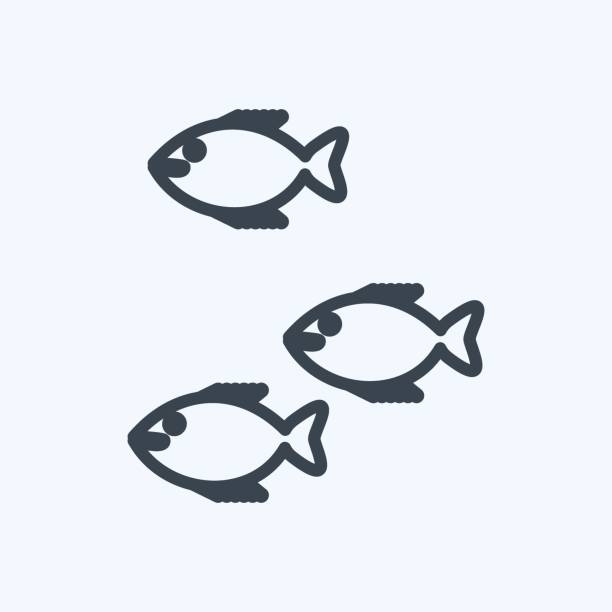 ilustrações, clipart, desenhos animados e ícones de ícone peixe pequeno. adequado para o símbolo do mar. estilo de linha. design simples editável. vetor de modelo de design. ilustração símbolo simples - animal scale fish silver backgrounds