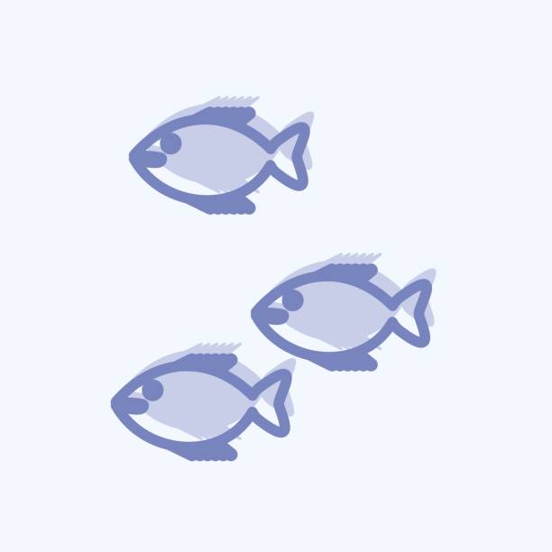 ilustrações, clipart, desenhos animados e ícones de ícone peixe pequeno. adequado para o símbolo do mar. dois estilo tom. design simples editável. vetor de modelo de design. ilustração símbolo simples - animal scale fish silver backgrounds