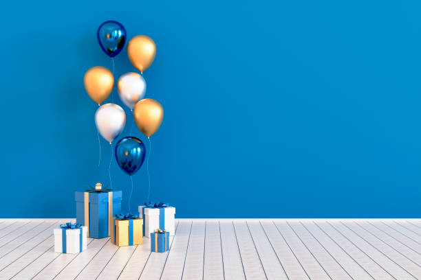 istock Set of glossy 3d realistic balloons and gift boxes. 3d illustration 1392711216