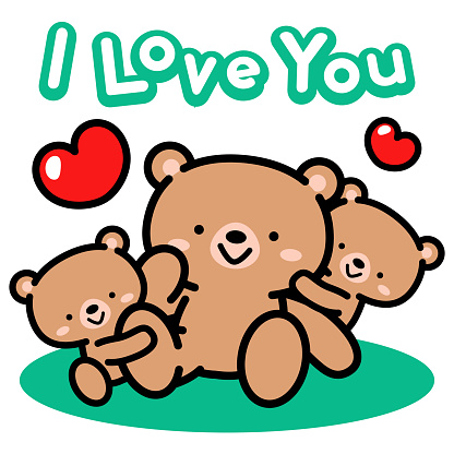 Cute animal characters vector art illustration.
The cute bear family (Two baby bears and their mom or father) embrace each other.