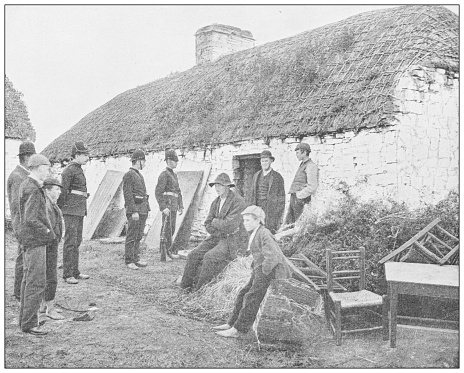 Antique photograph of Ireland: Eviction scene, County Clare