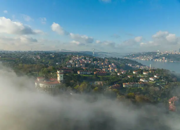 Foggy Morning Drone Photo, Beykoz Istanbul Turkey