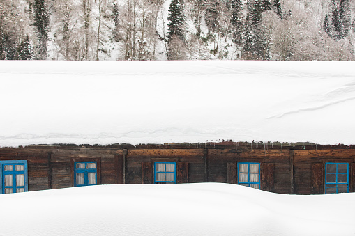 Wooden House in the Winter Season, Ayder Plateau Camlihemsin, Rize Turkey