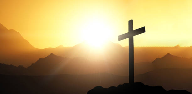 istock Good Friday concept. Cross on sky background. 1392718573