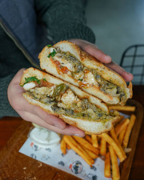 istock Delicious homemade chicken burger cut in half 1392718977