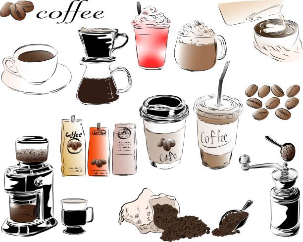 kawa zestaw - black coffee illustrations stock illustrations