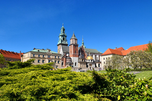 Krakow, Poland - May 09 2021: Wawel castle in spring time, Poland, Europe.