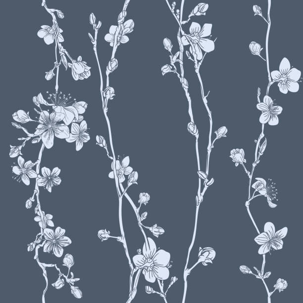 blüte japanische sakura kirsche blumenmuster - seamless bamboo backgrounds textured stock-grafiken, -clipart, -cartoons und -symbole