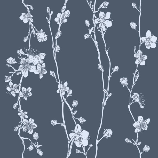цветение японской сакуры вишни цветочный узор - seamless bamboo backgrounds textured stock illustrations
