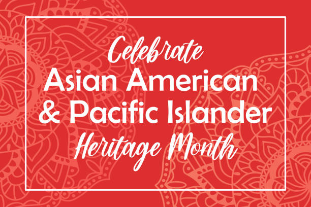 アジア系アメリカ人、太平洋島民遺産月 - 米国のお祝い。赤い背景に抽象マンダラシンボル装飾を持つベクトルバナー。グリーティングカード、バナーaapi - month点のイラスト素材／クリップアート素材／マンガ素材／アイコン素材