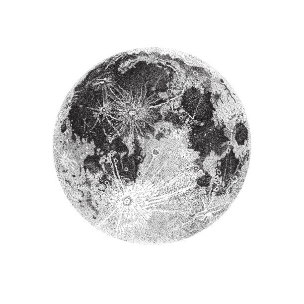 Full Moon dotwork Detailed Full Moon ink drawing in dotwork style pointillism stock illustrations