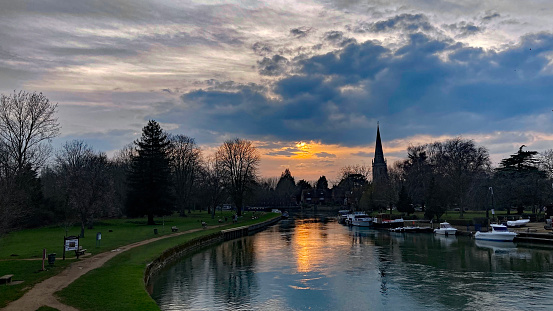 Sunset over the River Thames at Abingdon in Oxfordshire