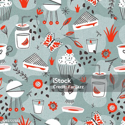 istock Spring Garden Party Objects Vector Seamless Pattern 1392727332