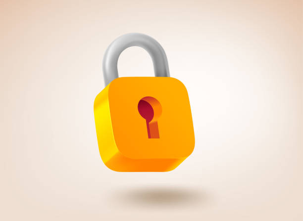 illustrazioni stock, clip art, cartoni animati e icone di tendenza di lucchetto giallo. concetto di sicurezza. illustrazione vettoriale 3d - key locking lock symbol