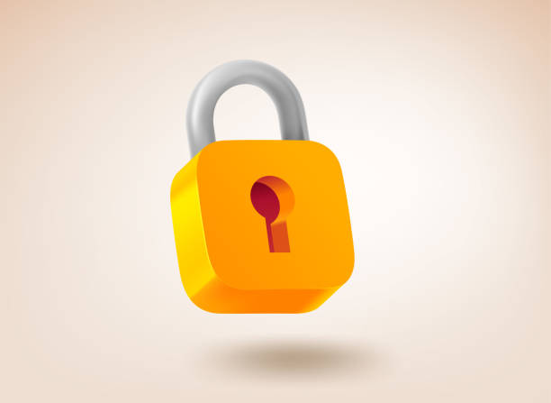 ilustrações, clipart, desenhos animados e ícones de cadeado amarelo. conceito de segurança. ilustração vetorial 3d - key locking lock symbol
