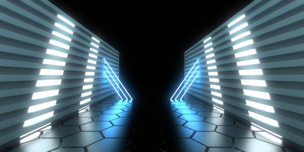 istock 3D abstract background with neon lights. neon tunnel  .space construction . .3d illustration 1392728246