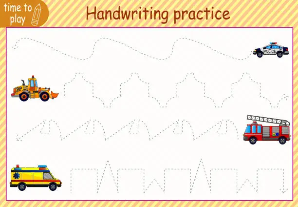 Vector illustration of children's educational game, tasks. handwriting training. circle the lines.